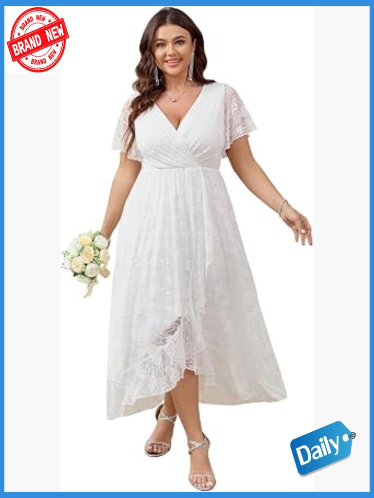 Plus Size Wedding Guest Dress V Neck Lace Maxi Formal Cocktail